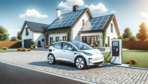 Elektroauto vor Haus mit Solaranlage in Bremen.